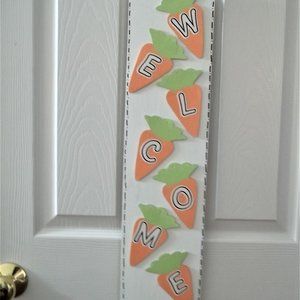 NEW Farmhouse EASTER Welcome carrots hanging decoration sign 26" X 7.6"
